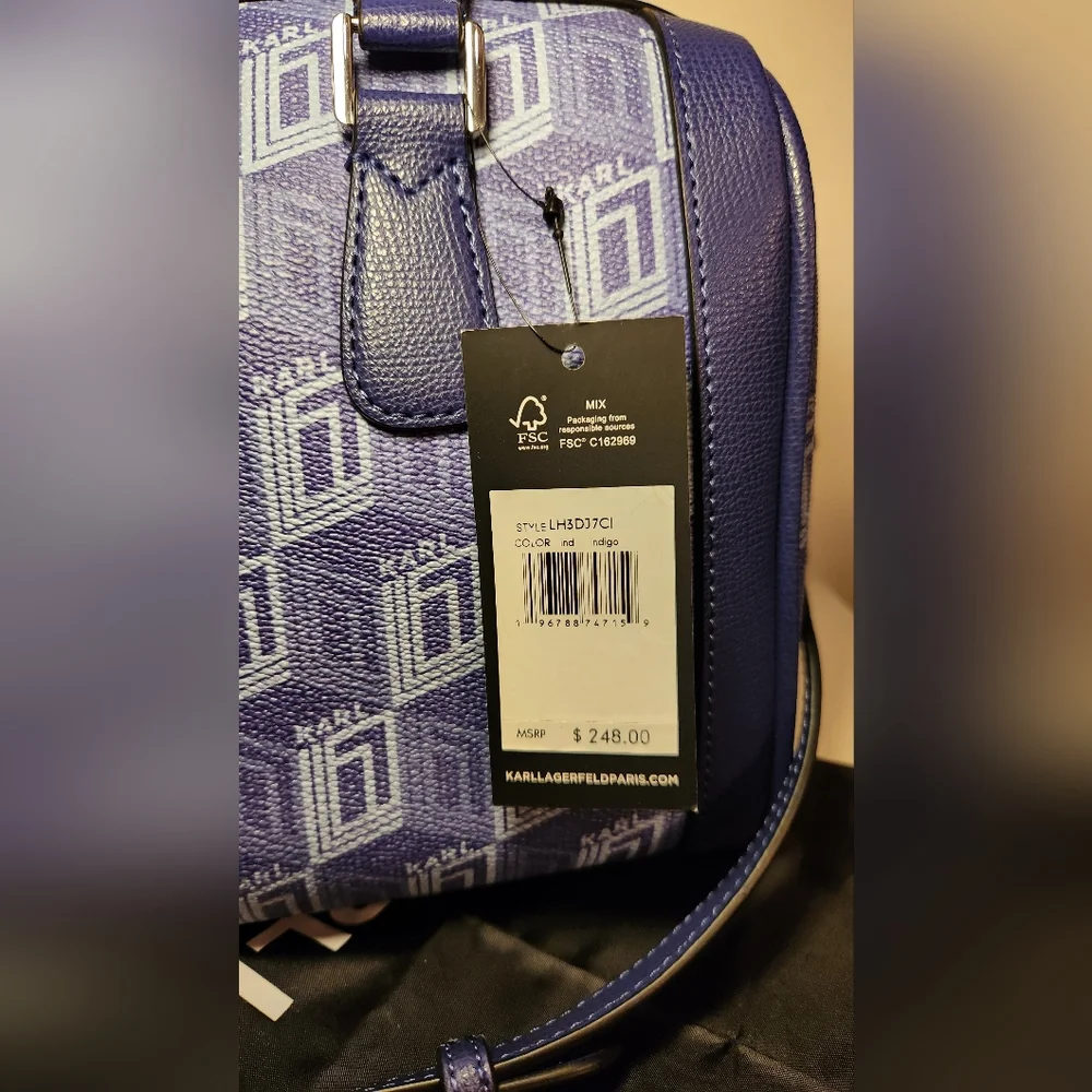 NWT! Karl Lagerfeld Paris Adele Monogram satchel in Indigo - Picture 2 of 4
